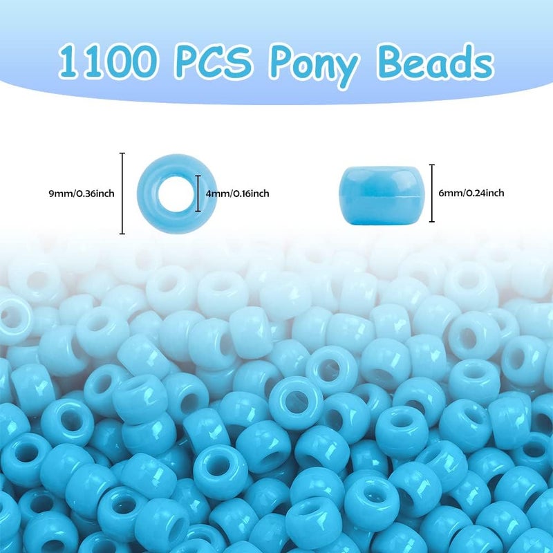 anpiwshjo Pony Beads 1100 Pcs, Beads for Jewelry Making, Beads for Bracelets Making, Hair Beads, Bracelet Beads, Blue Beads for Crafts, Hair Beads for Braids for Girls (Sky Blue) - Image 2
